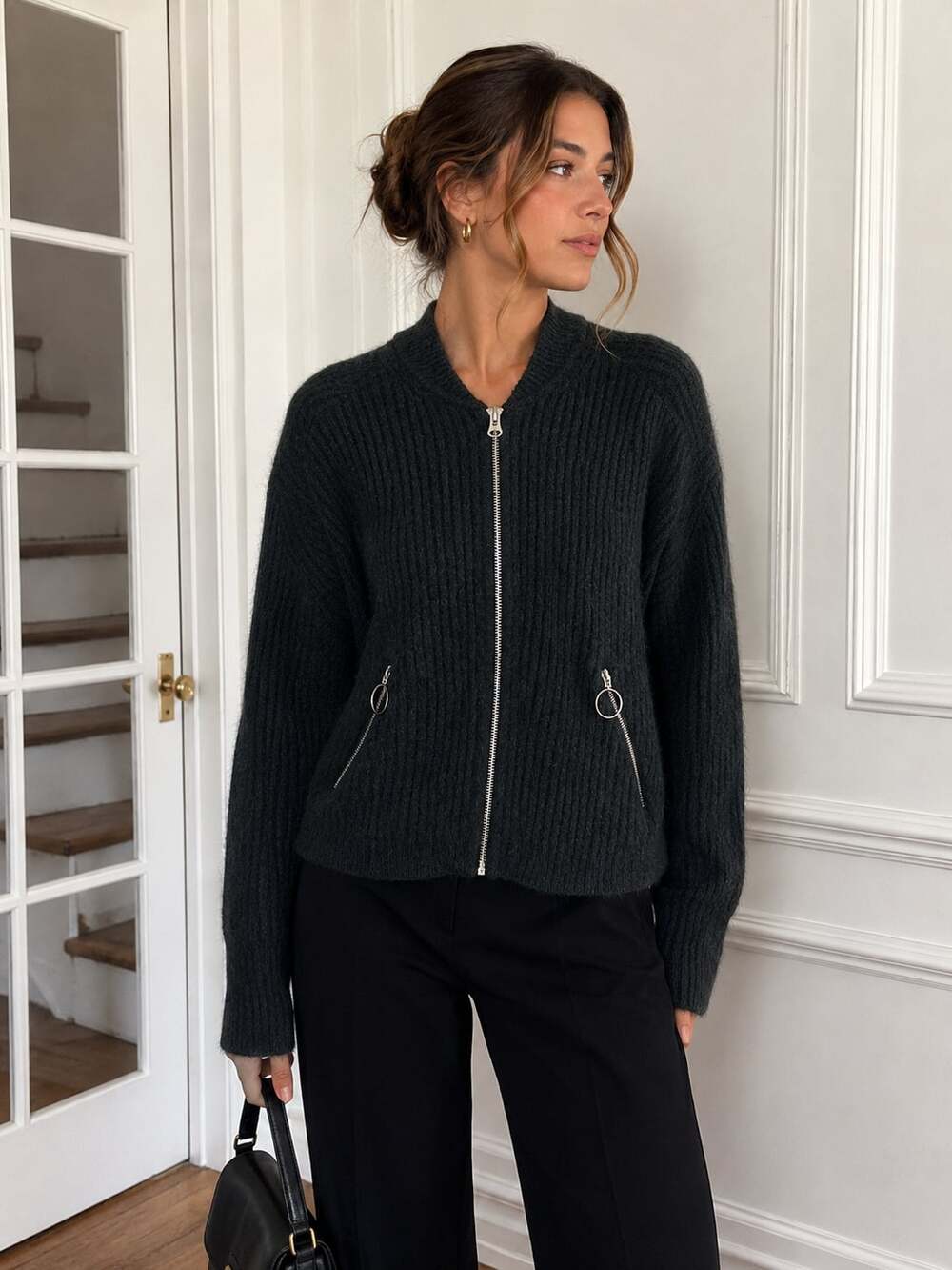 & Other Stories Stockholm Atelier Mohair Wool Blend Ribbed Zip Cardigan Jacket M
